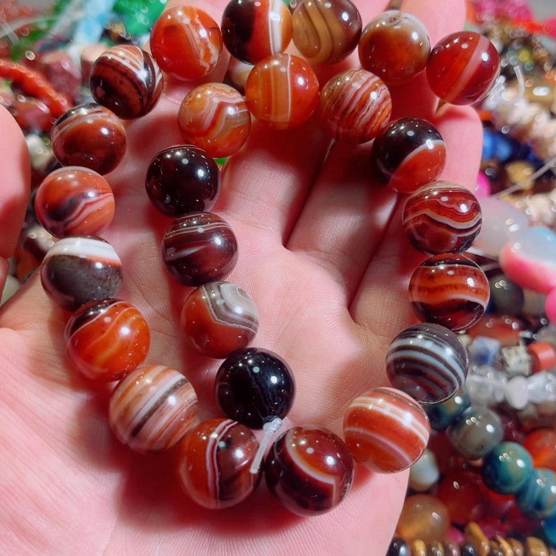 合金玛瑙/玉髓珠宝半成品蚕丝玛瑙一条16mm