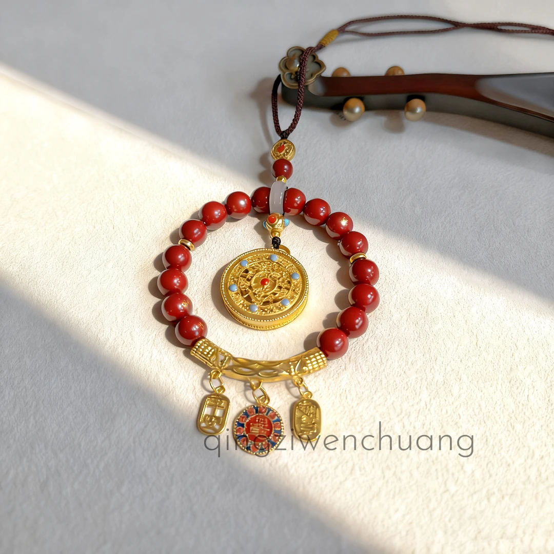 含辰砂工艺品DG 1275-朱砂招财进宝罗盘牌挂件（无礼盒）