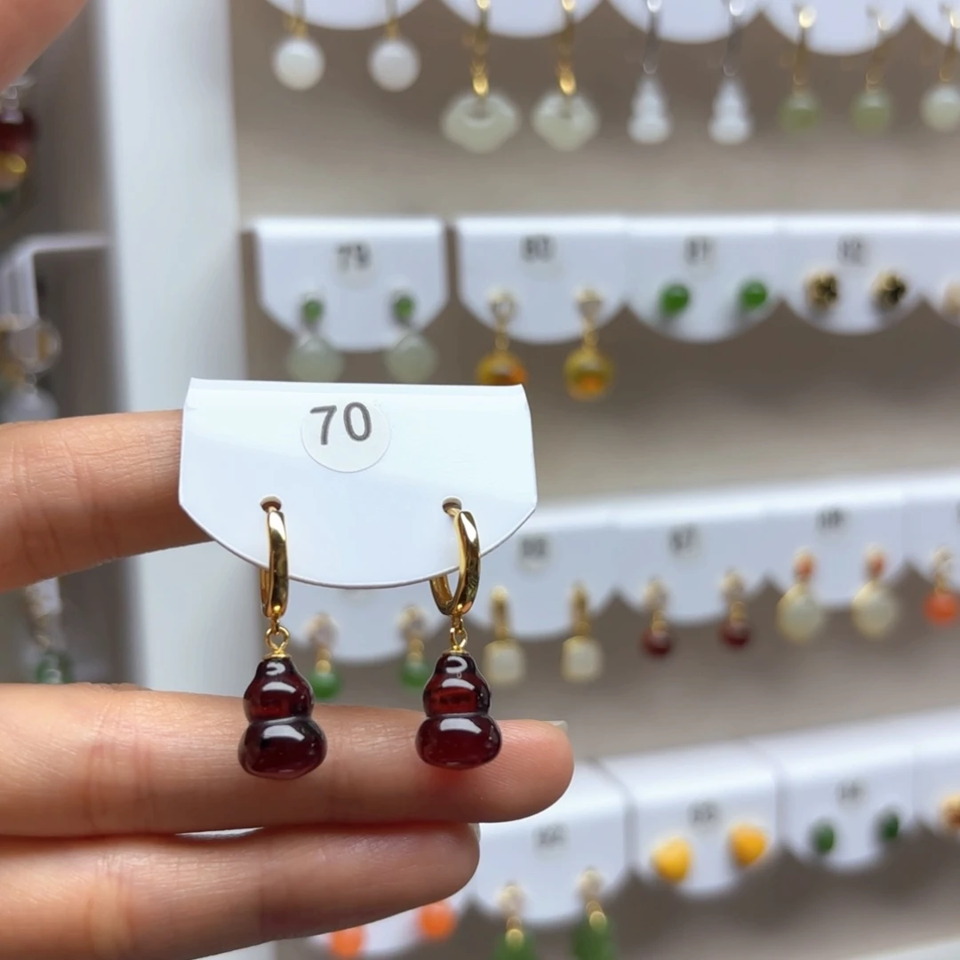 银S925镶嵌血珀耳饰