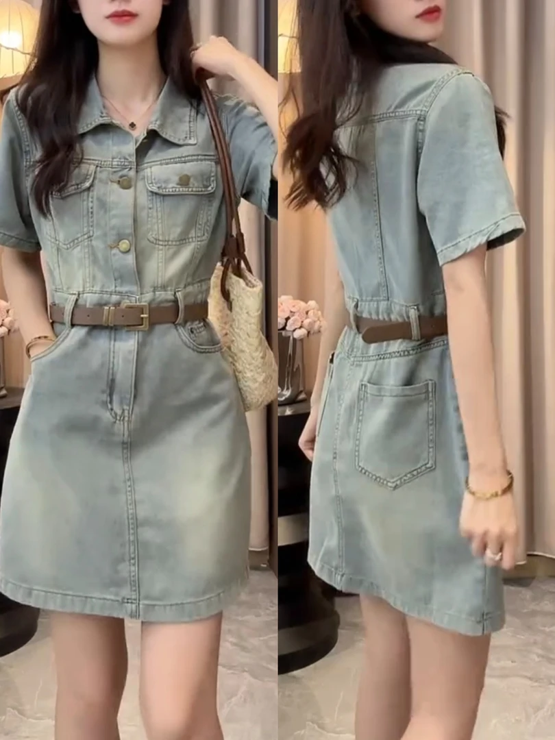 女森说新款夏季薄款洋气减龄牛仔连体裙女收腰显瘦休闲连衣短裙
