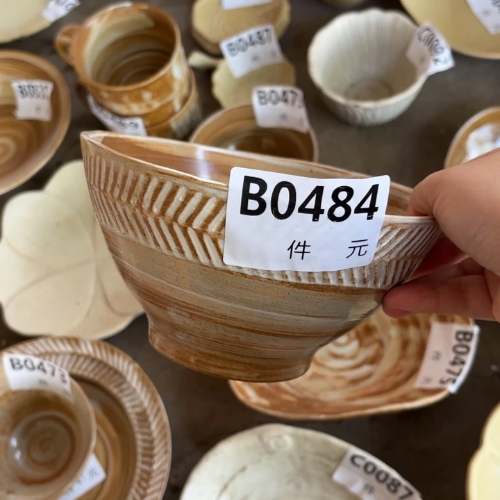 瓷484粗陶斗笠麦穗面碗1个