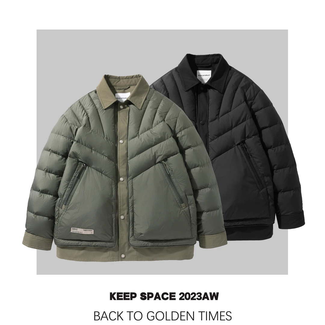 冬季翻领撞色拼接羽绒服宽松情侣保暖羽绒外套23411#1070