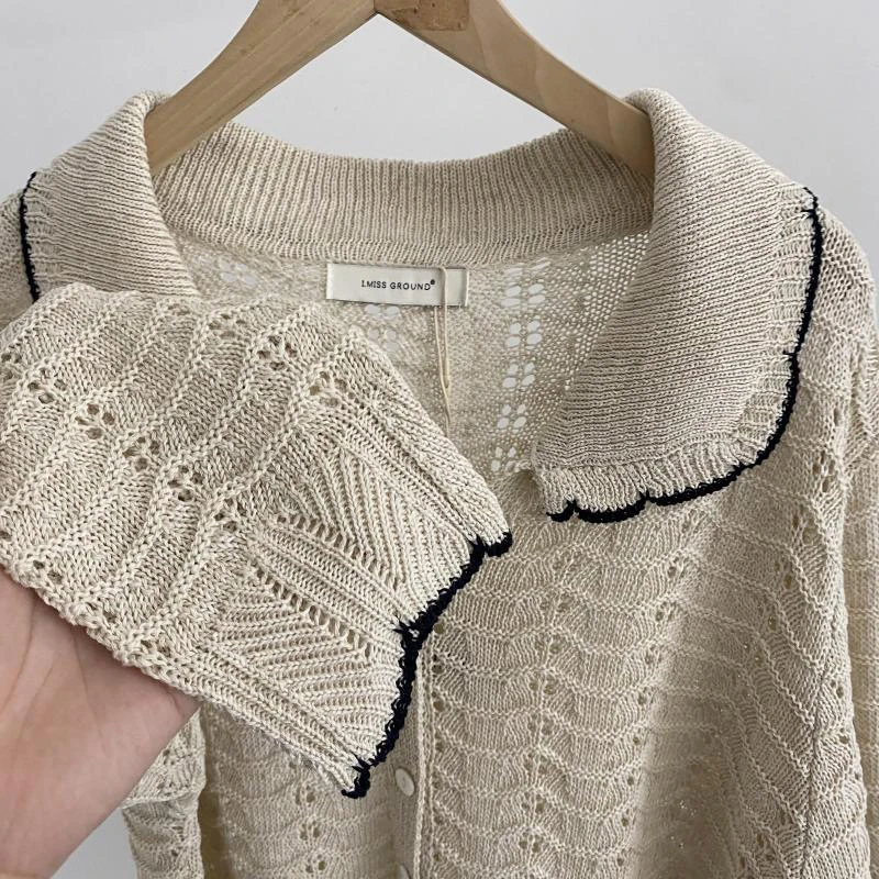 ZZS5007 早春款十三行IMISS韩系小众翻领镂空减龄针织开衫女 45