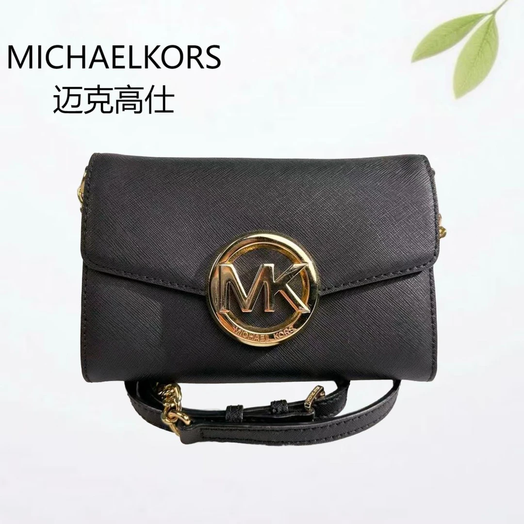 95新 MICHAEL KORS/迈克高仕 黑金斜挎包G25804359底长17X12