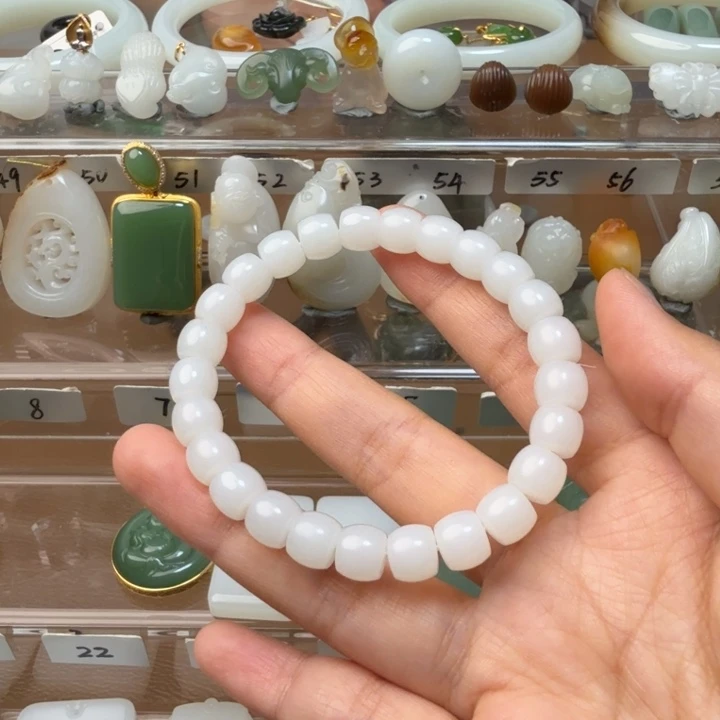 手链未镶嵌和田玉7×8直切老型白玉和田玉手串