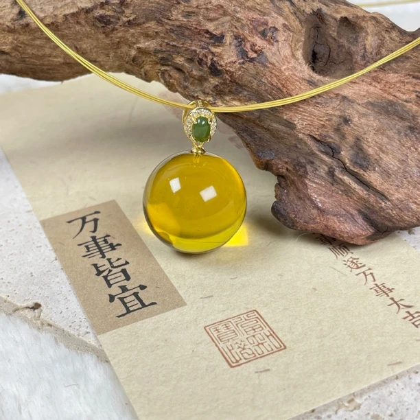 芷桦珠宝-天然墨西哥3A净水蓝珀22+mm单珠吊坠高品质可收藏项链