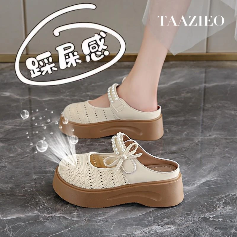 TAAZIEO小香风勃肯半拖鞋女夏外穿镂空时尚新款玛丽珍厚底包头