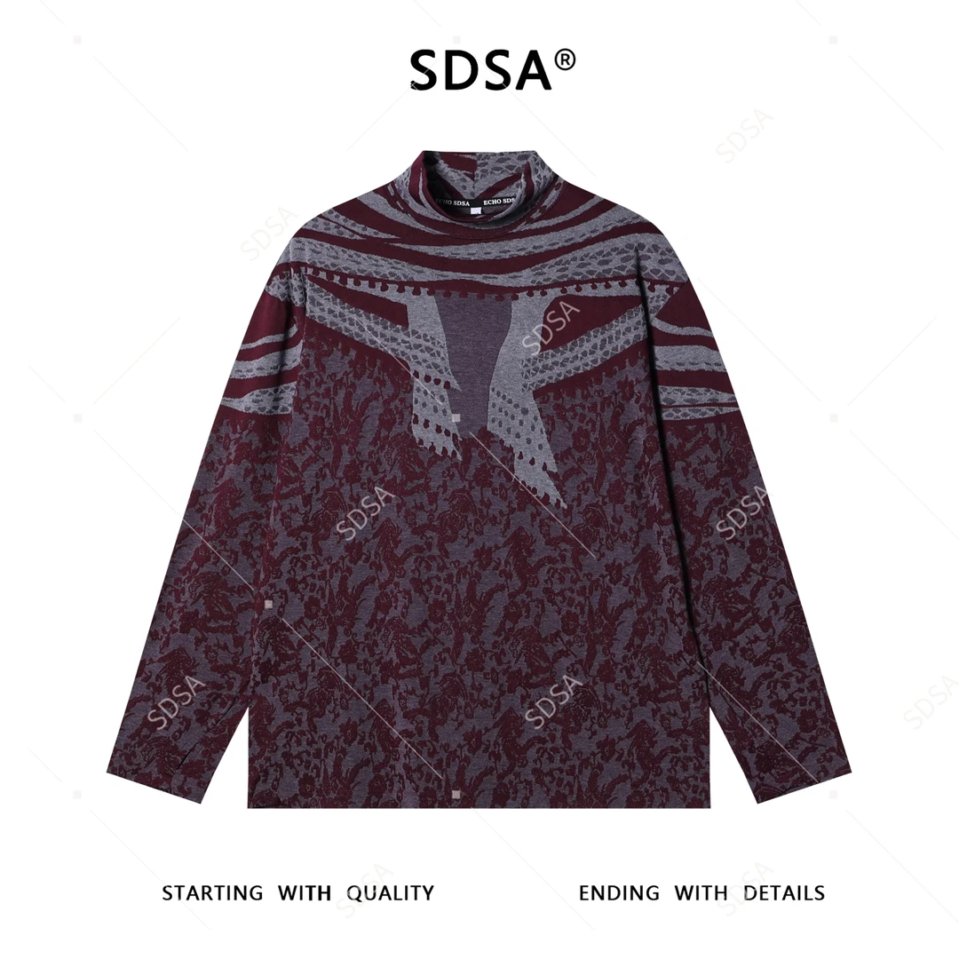 SDSA秋冬新款痞帅男装休闲撞色暗纹提花半高领长袖T恤时尚简约