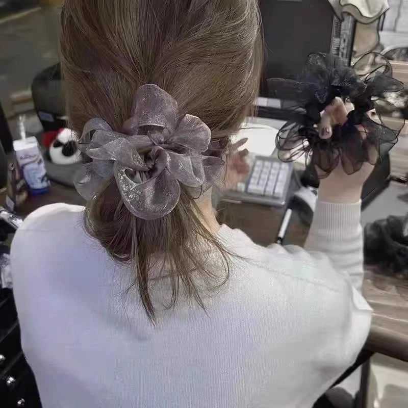 高品质显发量欧根纱手工编织蝴蝶结大肠发圈少女丸子头发绳扎头绳