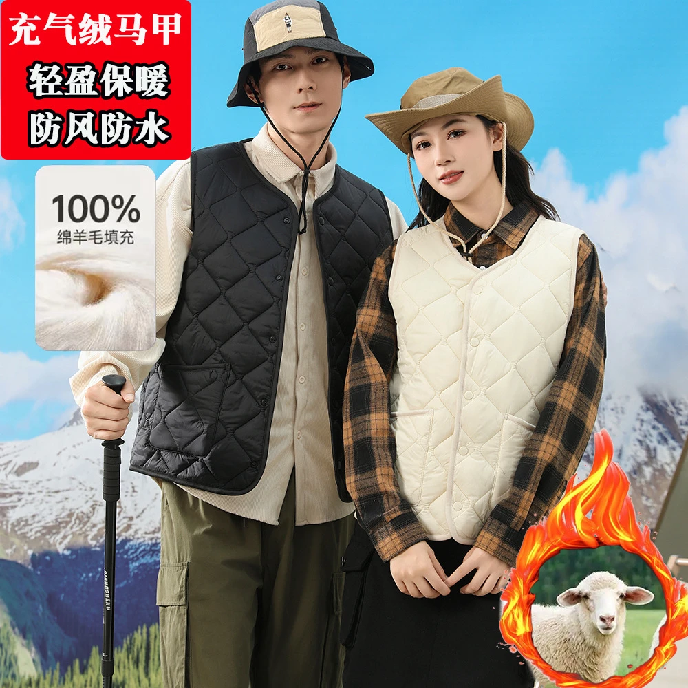 100绵羊毛马甲男女款面包服秋冬防风防水外穿坎肩保暖马夹