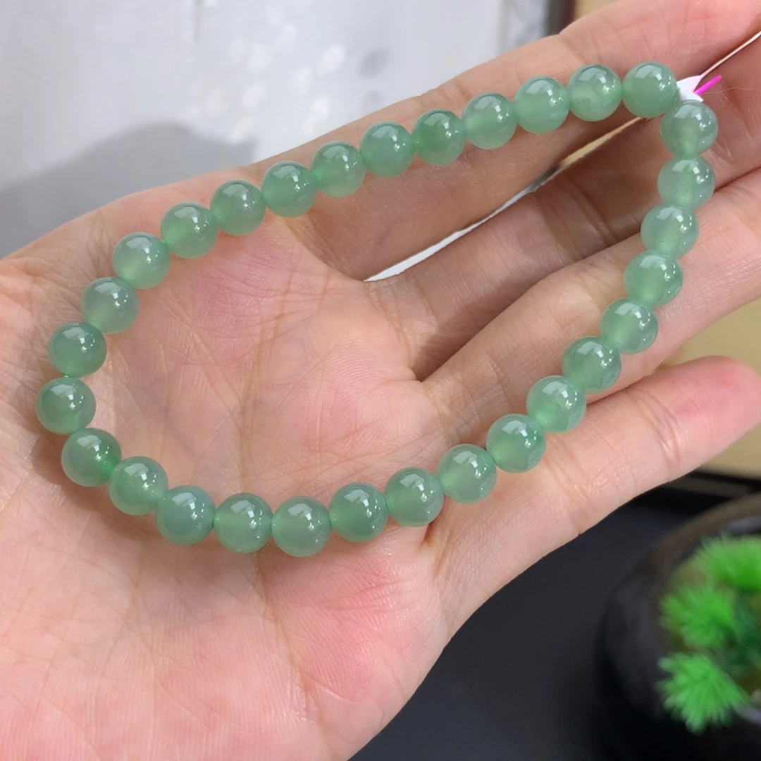 翡翠未镶嵌手串卡6冰胶晴绿手串