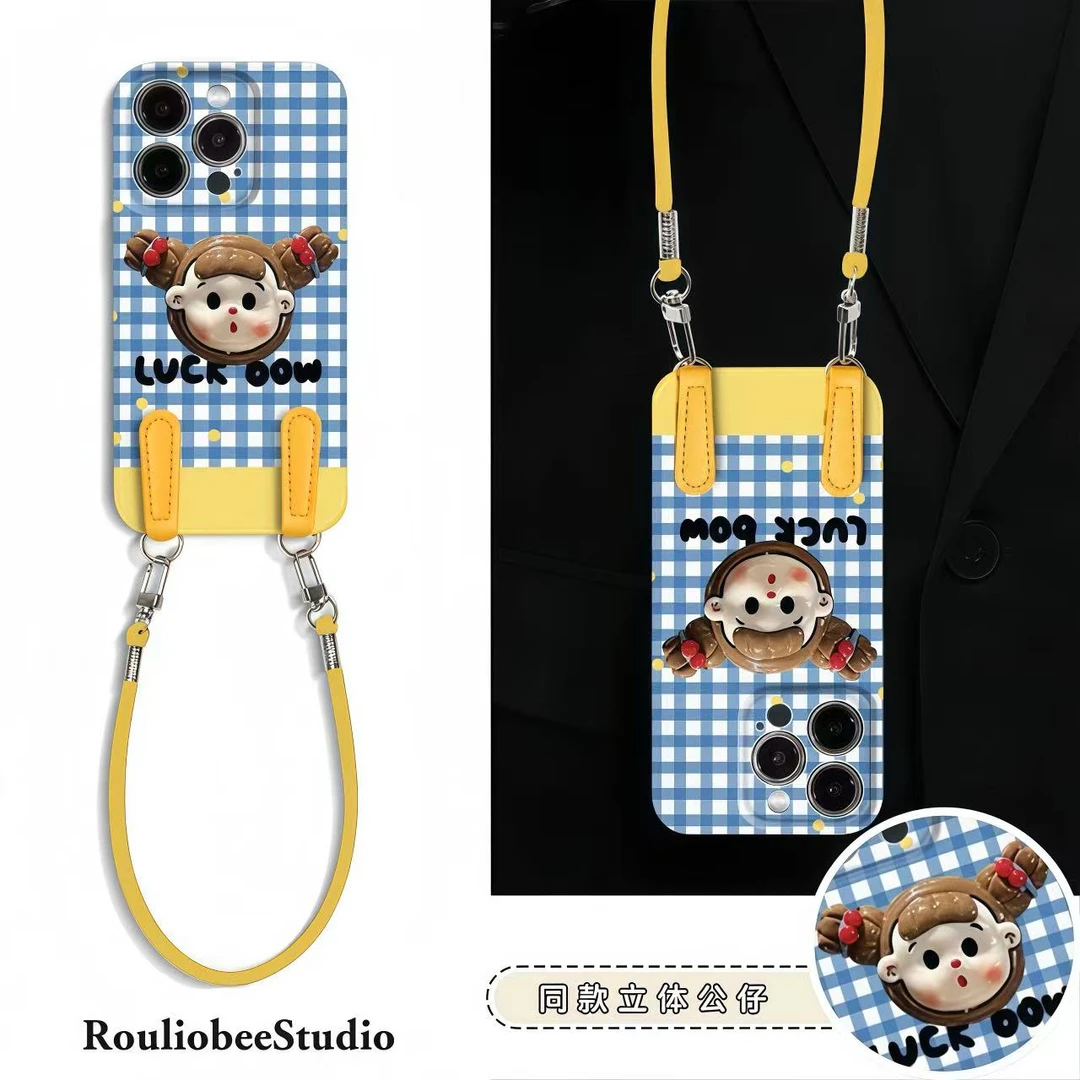 luck女孩支架挂绳适用苹果16promax手机壳iPhone华为vivo小米oppo