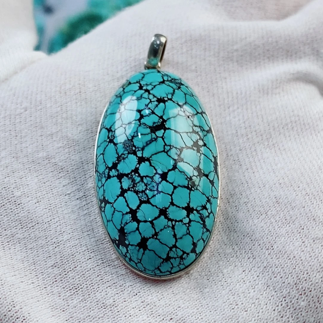 用***3绿松石银S925镶嵌原矿无优化