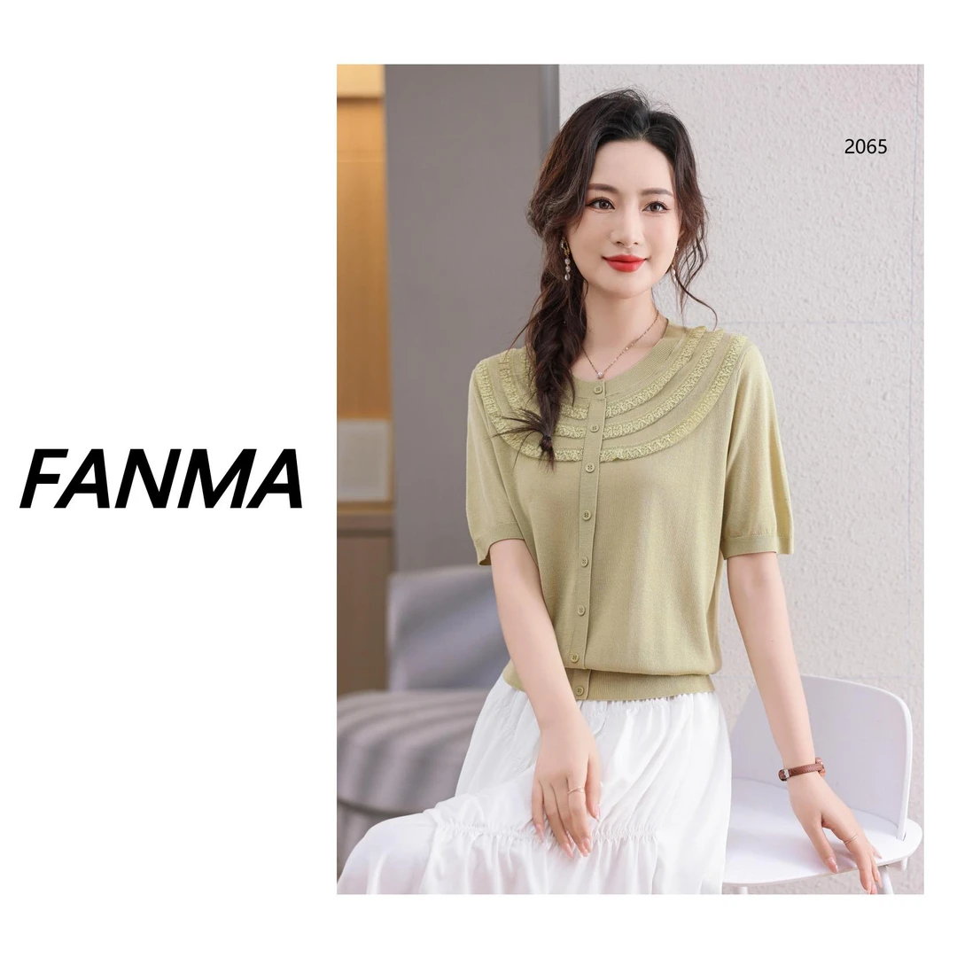 #天丝假开# 设计款女士气质针织衫 圆领短袖百搭上衣 F362-2065
