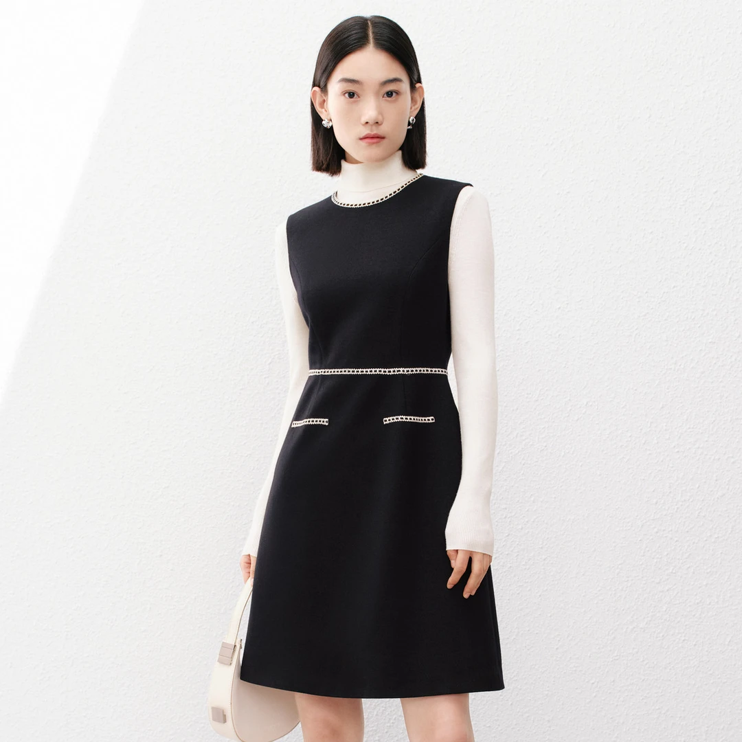 【KK专属】春商务通勤气质无袖圆领A字裙连衣裙女CF04242W0
