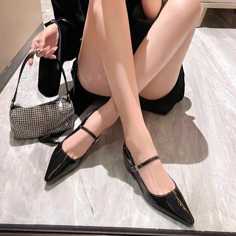 牛皮版~法式内增高尖头一字扣带玛丽珍女鞋气质百搭通勤浅口单鞋