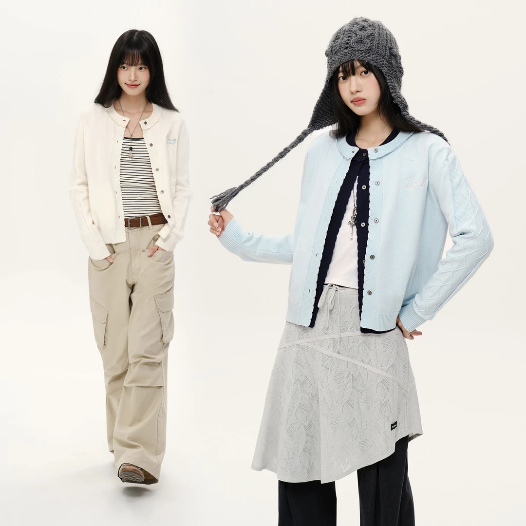PSO Brand 女装LOGO花边开衫小香风长袖运动针织短款毛衣NMY015