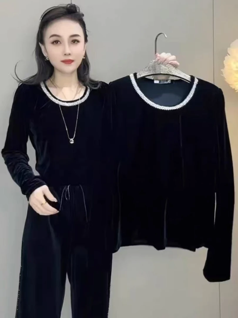 大码女装-1182长袖修身型清纯风黑色时尚气质打底上衣网红百搭