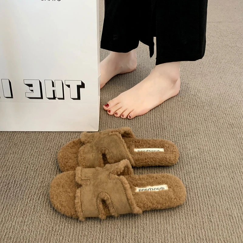 法式平底毛毛拖鞋女外穿2025新款秋冬毛绒高级感网红外出居家棉拖