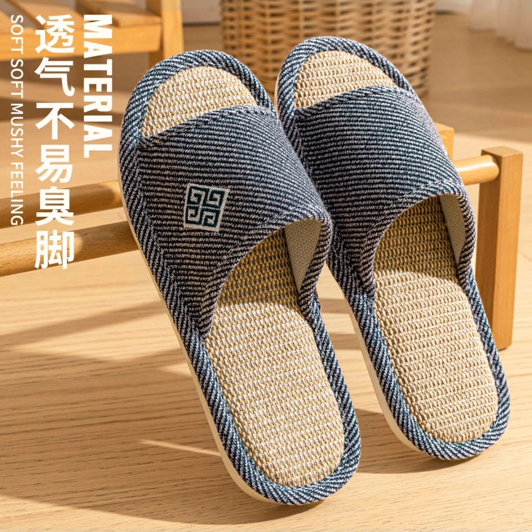 洁丽雅亚麻拖鞋2025新款四季室内居家待客静音高档棉麻布软底男女