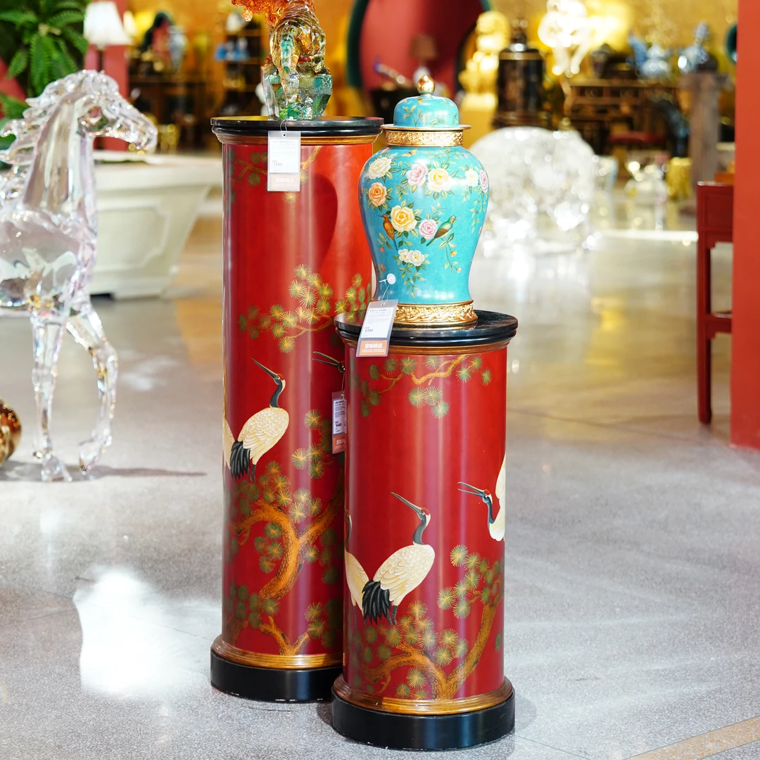 【本尼家】YS95法式中国风中国红松鹤系列花几柱