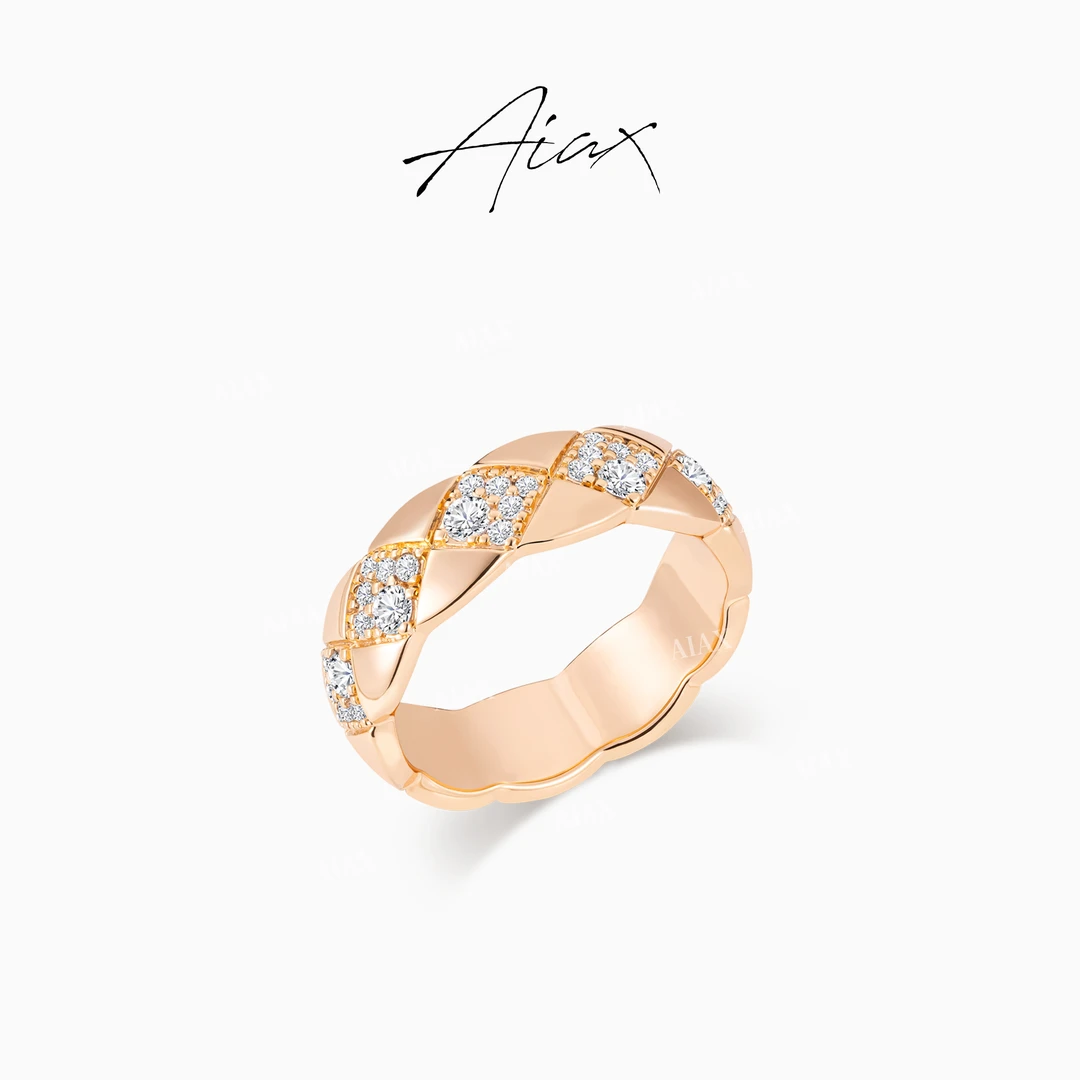 AIAX 七夕节新款经典百搭时尚轻奢女款菱格纹戒指TSS6931