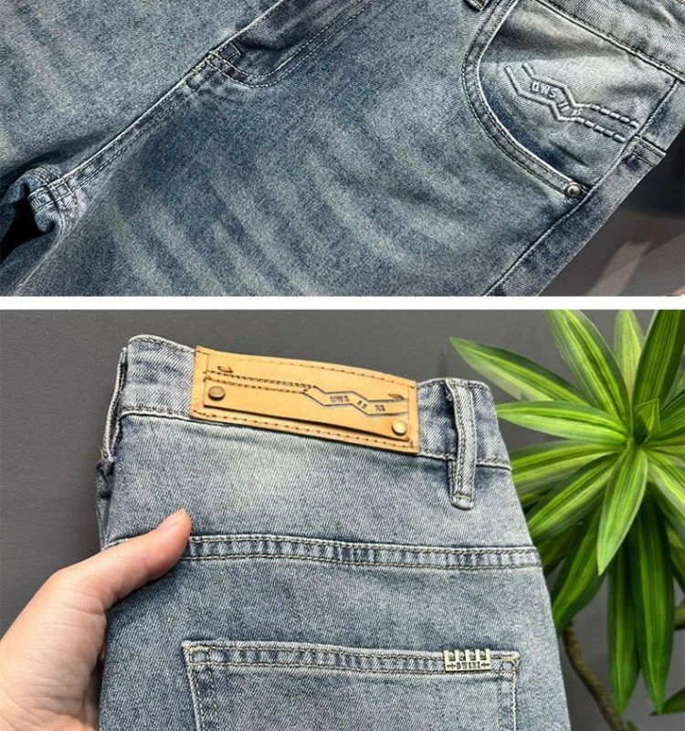 夏季弹力薄款长裤男士修身直筒牛仔裤水洗夏季百搭小脚裤潮流