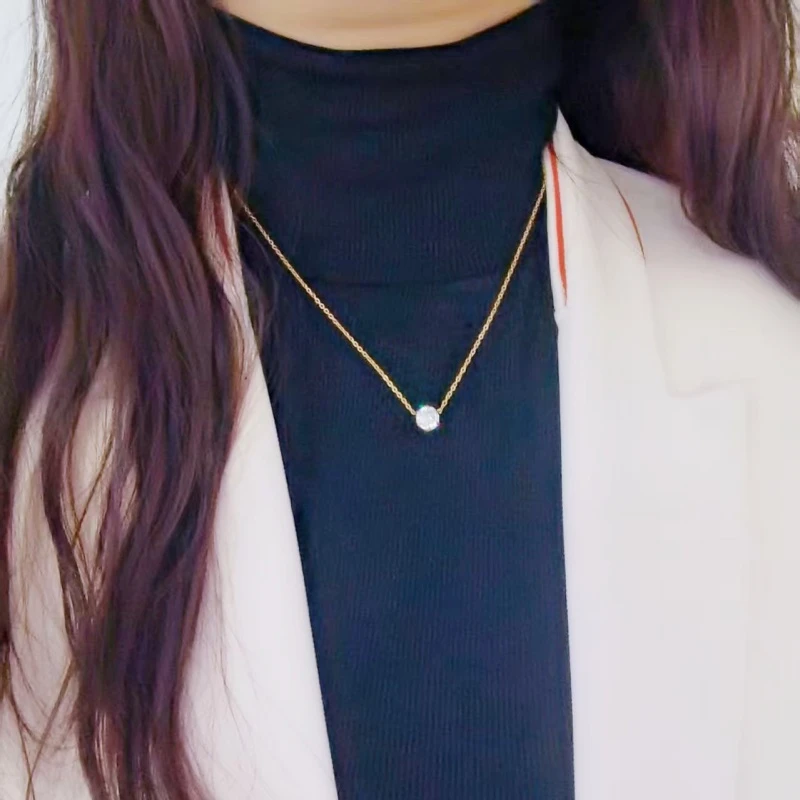 钛钢锆石项链 红色白锆18K不掉色毛衣链女款百搭时尚轻奢精美饰品