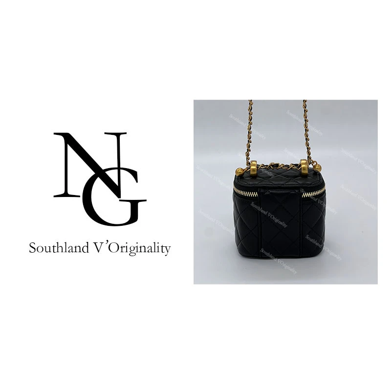 NG/11CM原创私定真皮包1135-手提小金珠盒香-黑