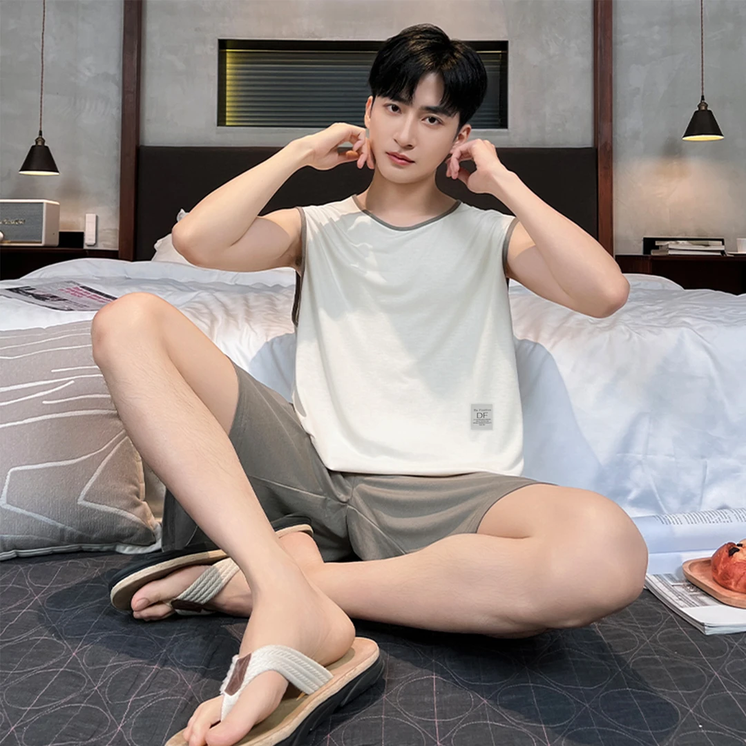 【凉感】莫代尔冰丝男士背心睡衣夏季无袖坎肩可外穿家居服套装