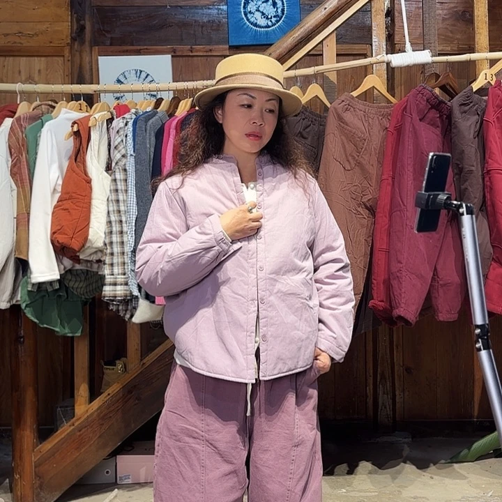 22#浅紫色棉外套女秋冬休闲时尚宽松