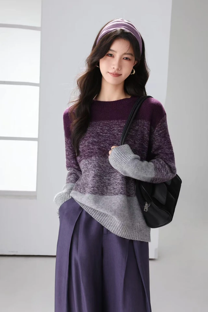 25支婴驼绒6033款羊驼毛山羊绒女士冬季加厚夹色防寒羊绒衫