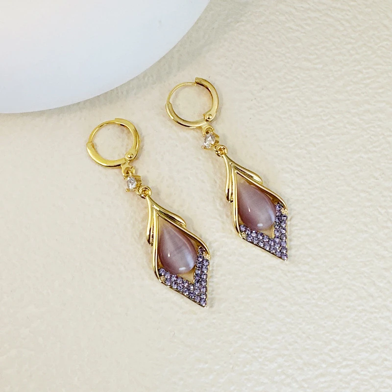 铜合金合成锆石耳饰 [紫意]轻奢优雅气质紫色耳坠耳环
