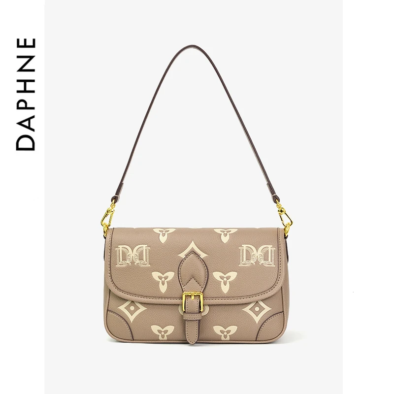 达芙妮Daphne印花经典轻奢女法棍包时尚百搭单肩斜挎包复古10370