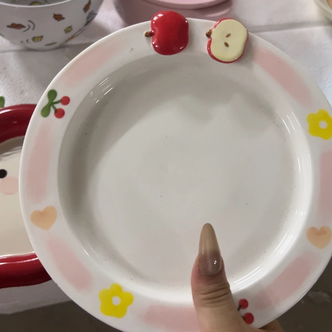 搪瓷微瑕粉色苹果盘一个