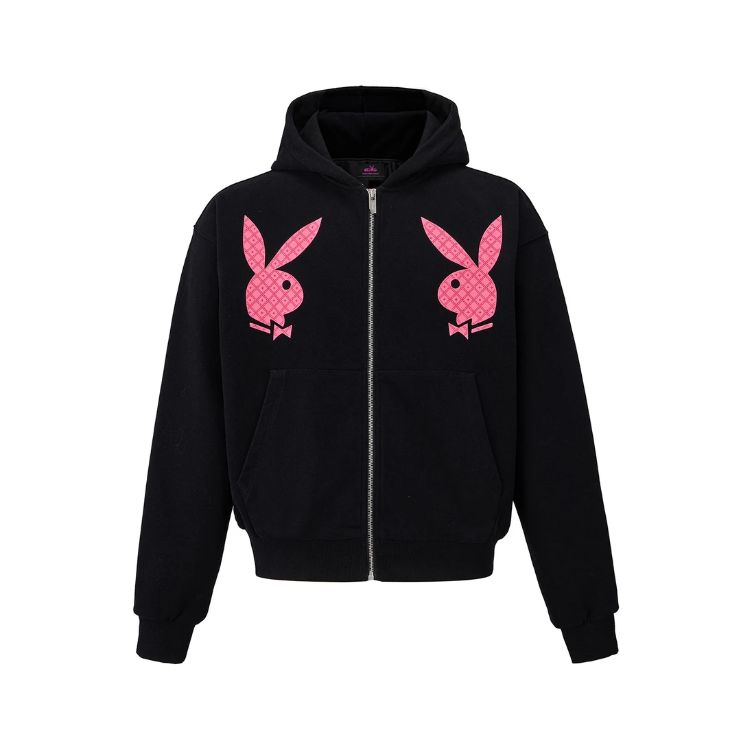 GB-GOODBRANDxPLAYBOY 2025FW 黑粉植绒logo时尚套装 男女同款