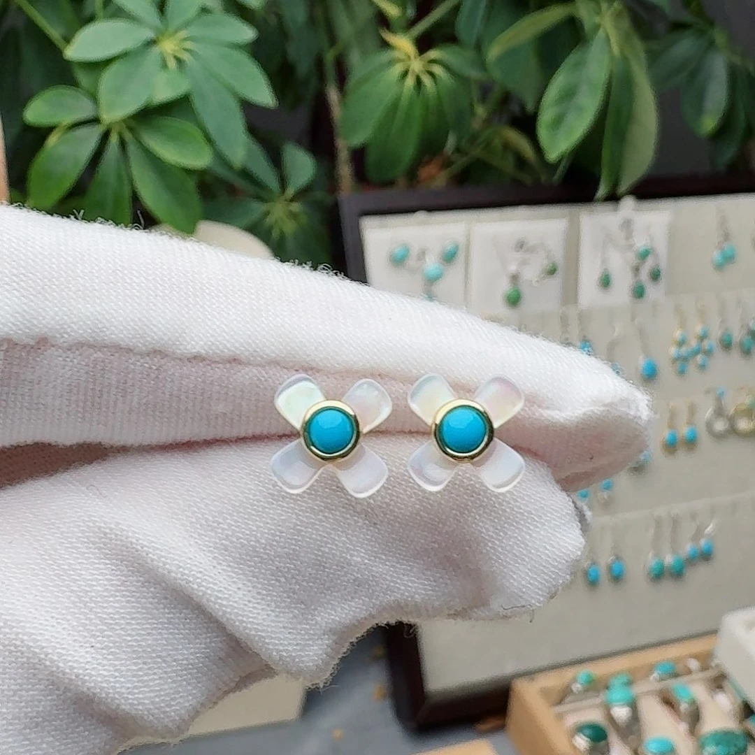 绿松石未镶嵌耳饰耳钉