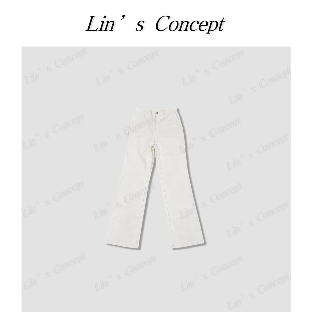 【Lin's concept】极简设计师款静奢老钱直筒白色牛仔裤 DL2404699