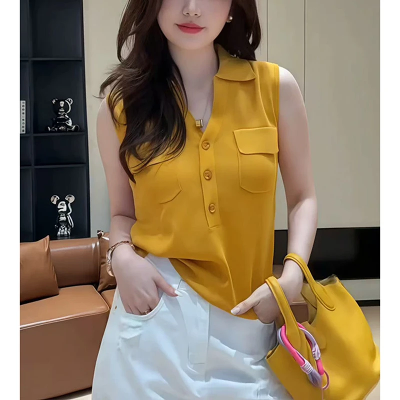 Polo领冰丝薄款针织背心2025新款夏季通勤显瘦针织衫洋气上衣女