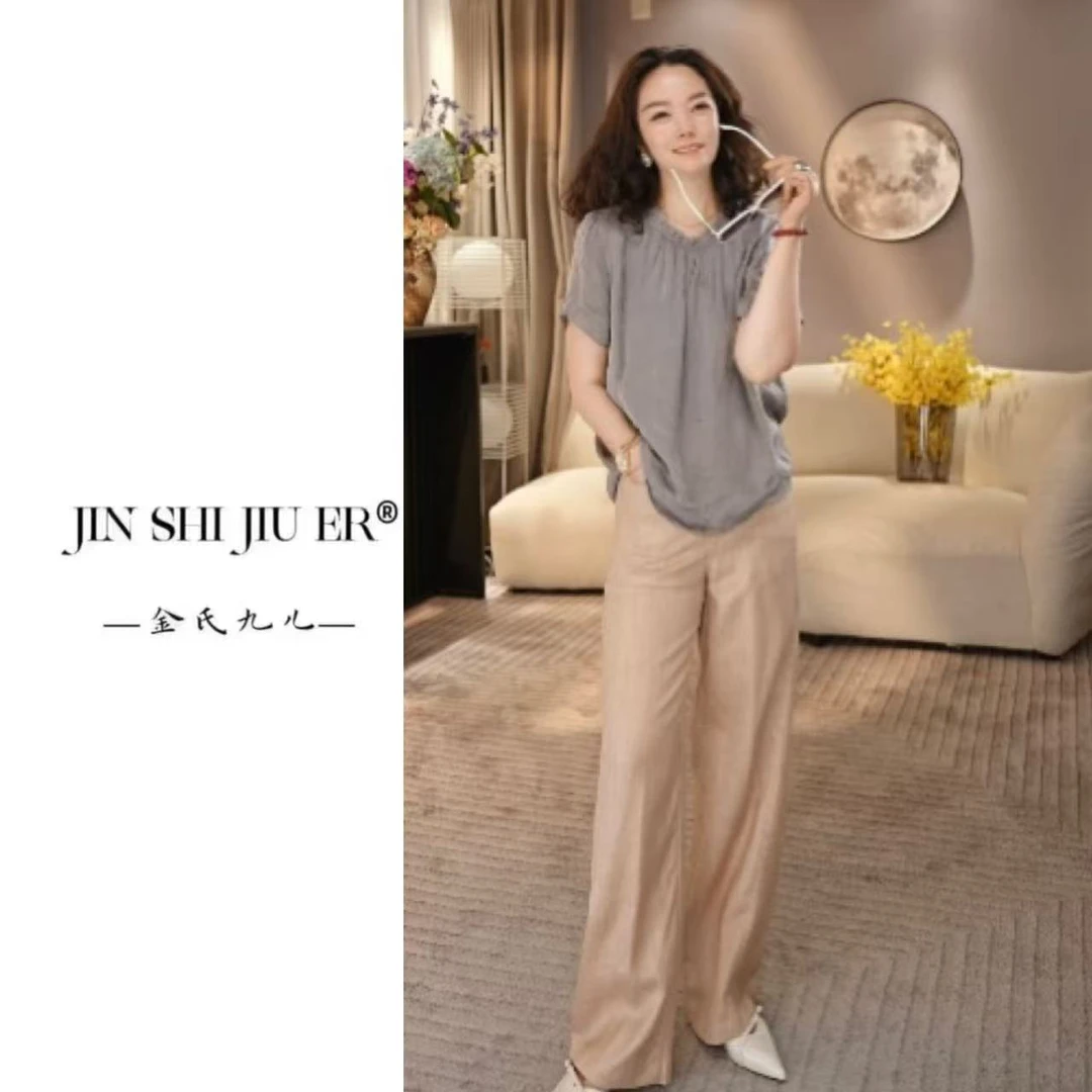 JIUER[罗马]瘦腿神器雨露亚麻 显瘦气质洋气高腰时尚休闲夏季6457