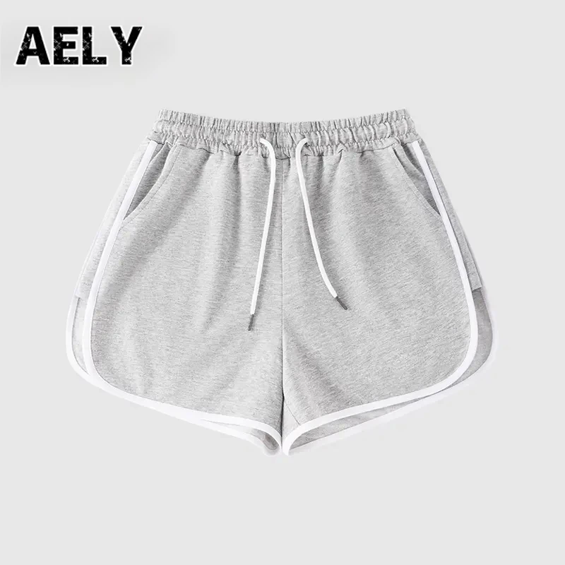 美式复古学生少女BM风撞色包边休闲运动短裤女宽松a字阔腿热裤夏