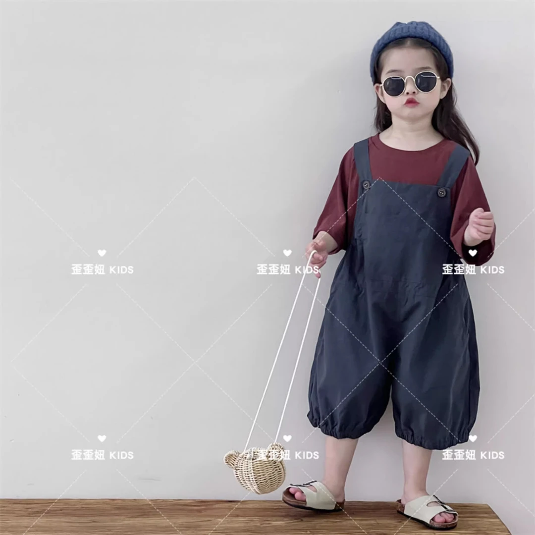 【歪歪妞童装】2442男女童日系背带裤夏季新儿童休闲裤宝宝七分裤