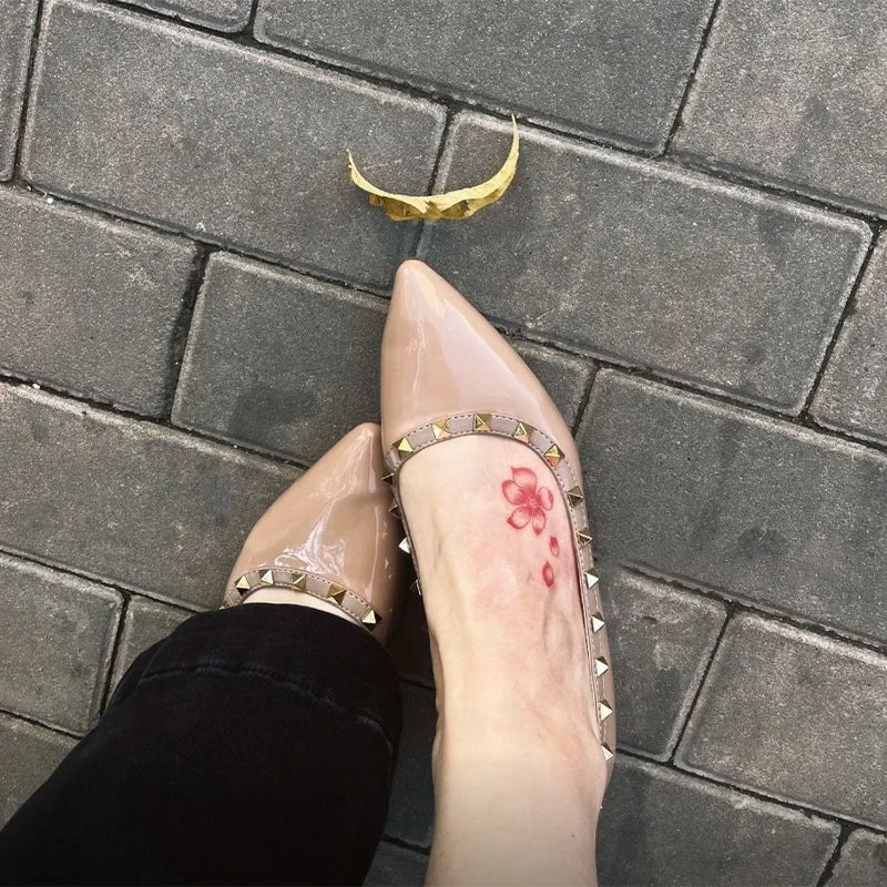 樱花桃花手腕纹身彩色防水持久逼真唯美纯欲风锁骨脚踝高颜值贴纸