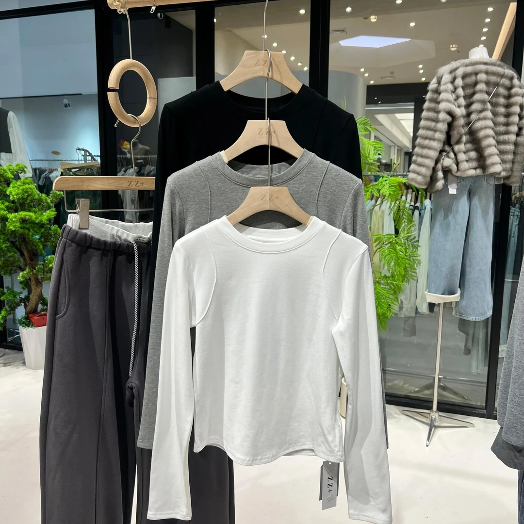 5729东大门冬款高弹力净版圆领亲肤舒适抓绒打底衫