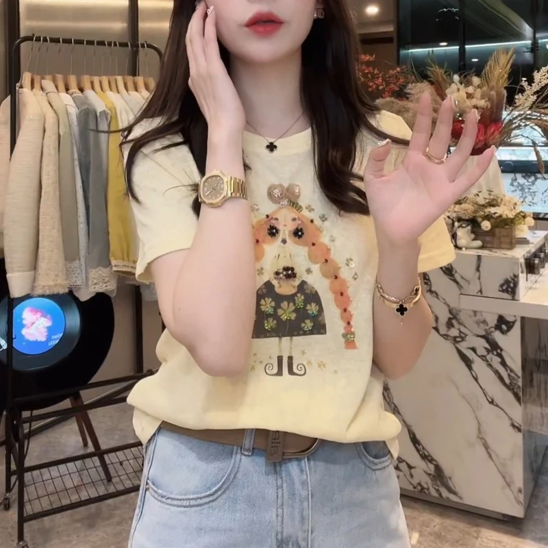 【魔法女孩】显瘦时尚复古小众宽松印花设计感休闲T恤LK2502632