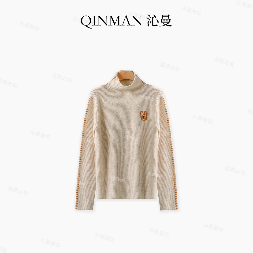 沁曼9A186冬季新款女士100山羊绒半高领羊绒衫显瘦厚款轻奢慵懒风