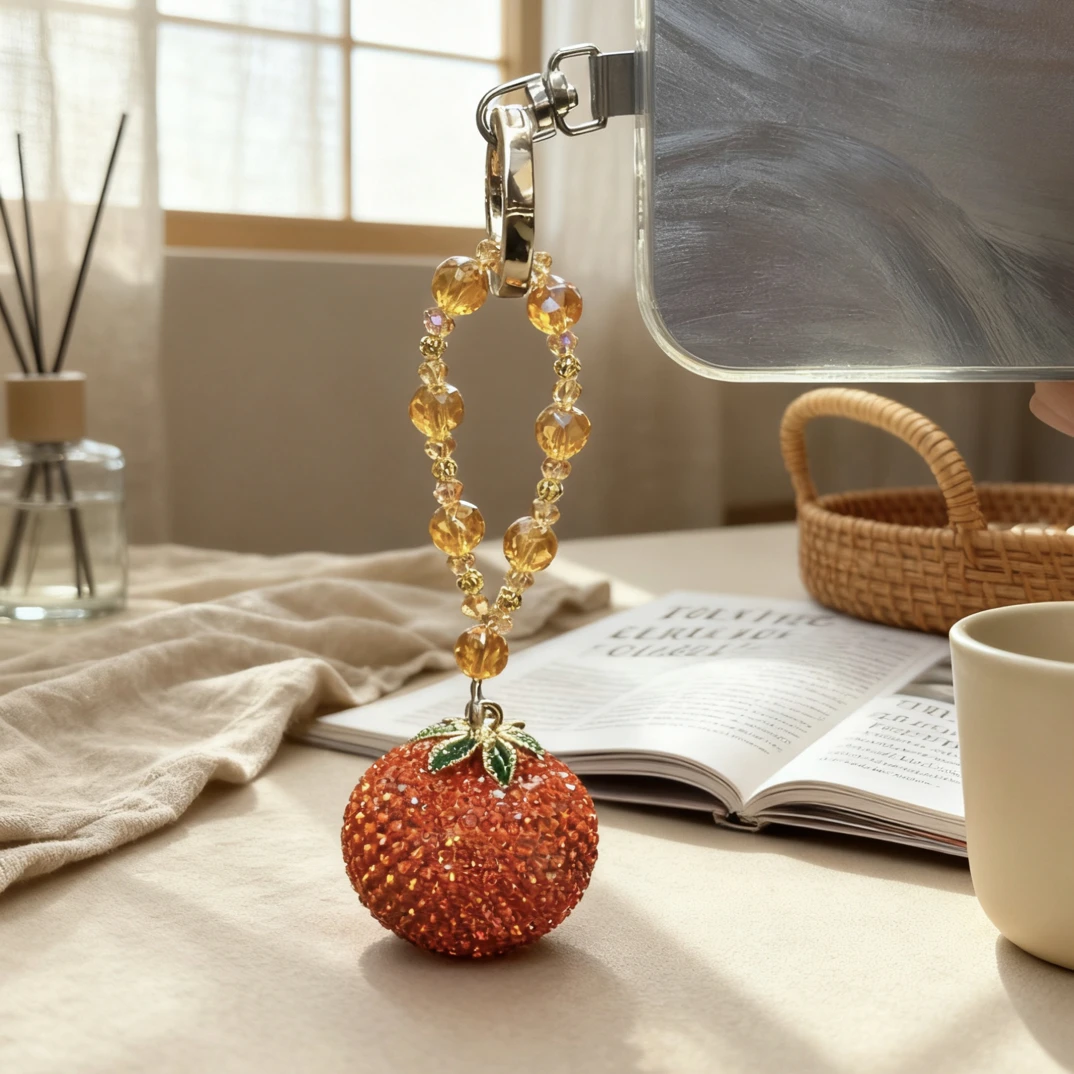 新款满钻柿子手机链包挂钥匙扣手工女款时尚精致