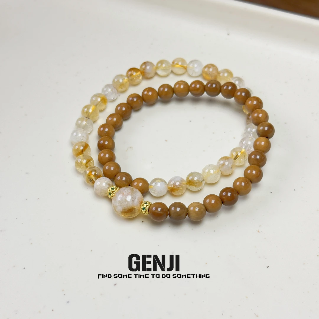 扎基拉姆特级库克黄塔水晶双圈女生小众招财精致国风礼物女生手作