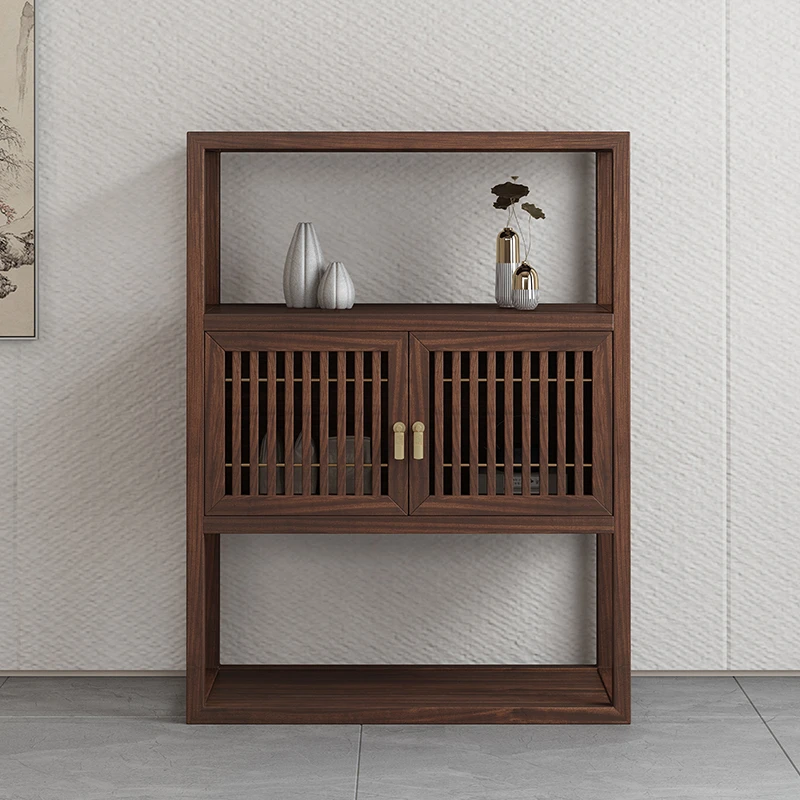 新中式全实木餐边柜门厅玄关储物置物柜家用落地茶边柜办公室茶柜