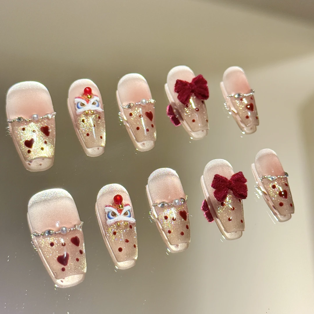 新年醒狮 | 纯手工金色猫眼穿戴甲复古气质美甲贴片